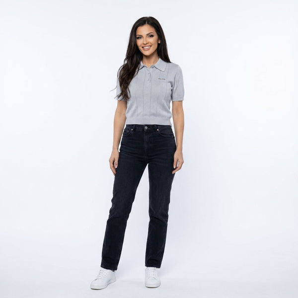 Дамски топ Miu Miu Pointelle Knit Polo – Pearl Grey