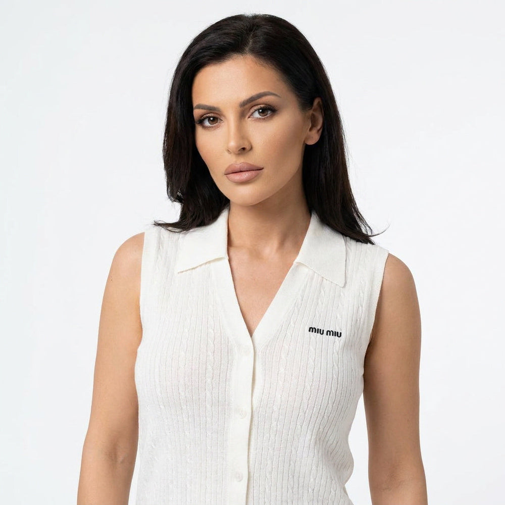 Дамски топ Miu Miu Cable Knit Vest – Ivory
