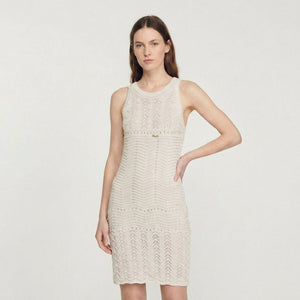 Дамска рокля Loro Piana Luxury Crochet Knit Midi Dress – Ivory