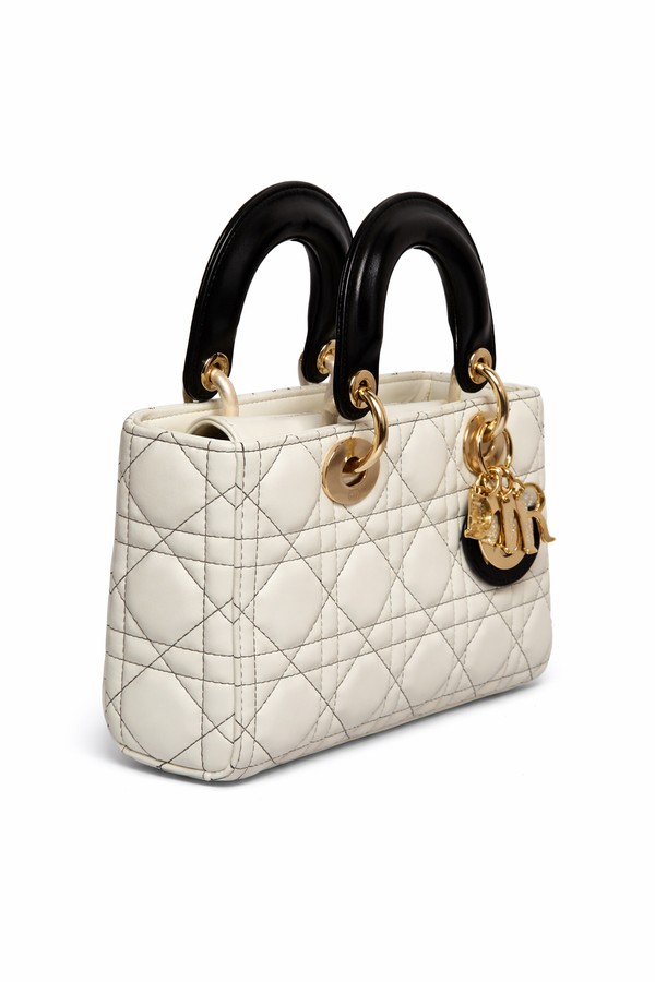 Дамска чанта Christian Dior – Lady Dior Mini Bag White &amp; Black