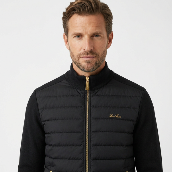 Мъжко яке Loro Piana с плетени елементи – черно