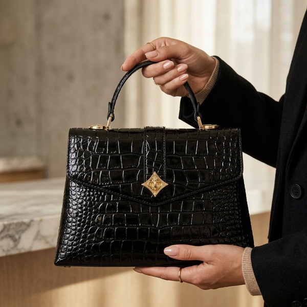 Дамска чанта Louis Vuitton – Croco Effect Top Handle Bag Black