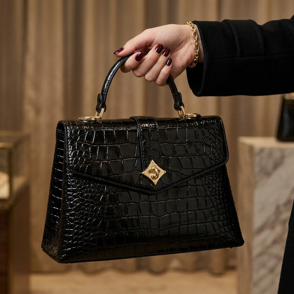 Дамска чанта Louis Vuitton – Croco Effect Top Handle Bag Black