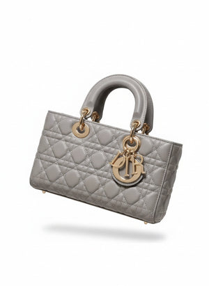 Дамска чанта Lady Dior – сива естествена кожа