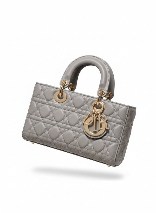 Дамска чанта Lady Dior – сива естествена кожа
