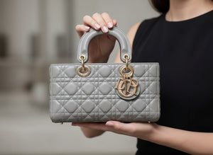 Дамска чанта Lady Dior – сива естествена кожа