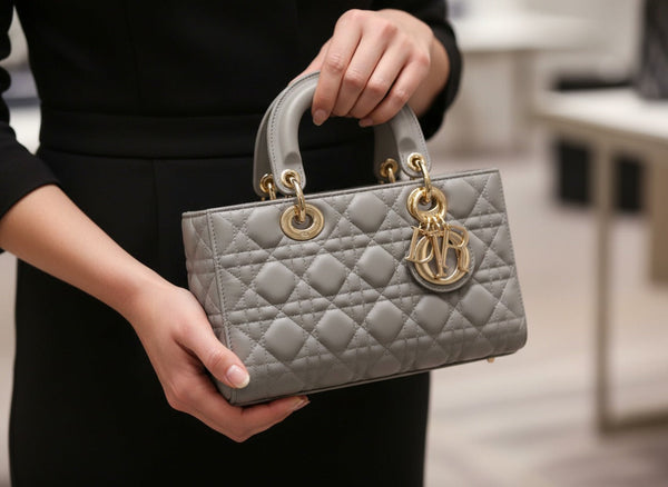 Дамска чанта Lady Dior – сива естествена кожа